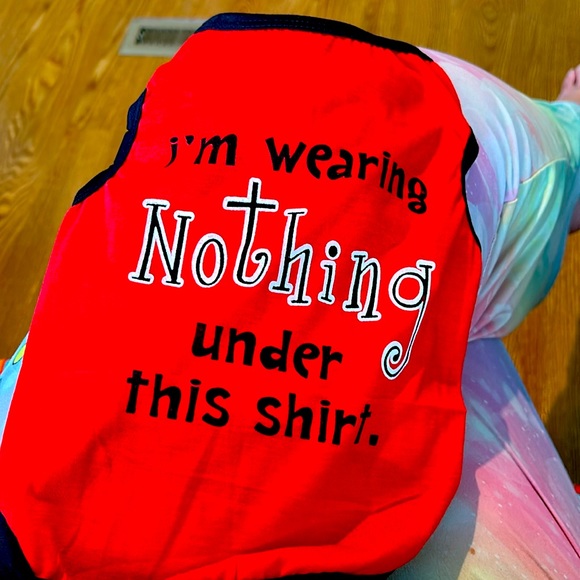 5/$20 Male dog T-shirt I’m wearing nothing under the shirt, red black trim - Picture 1 of 3